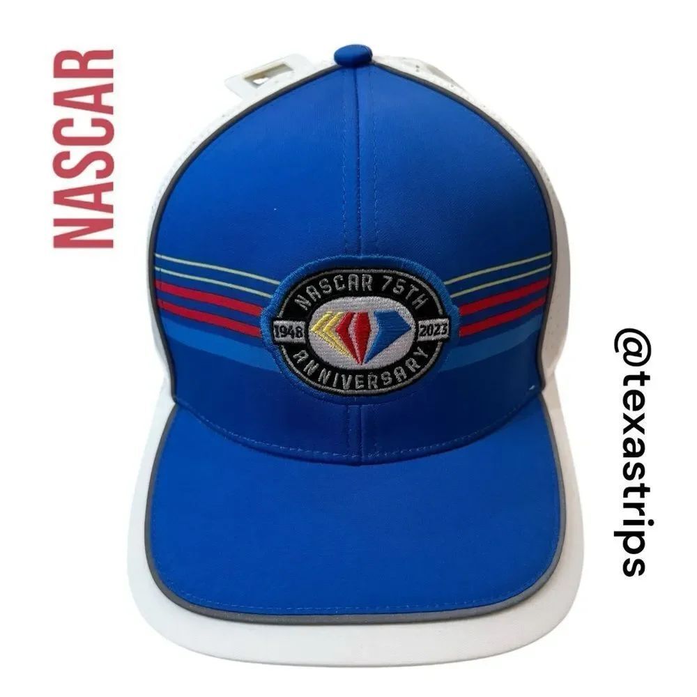 New Nascar 75th Anniversary White Blue Embroidered Adjustable Hat OS